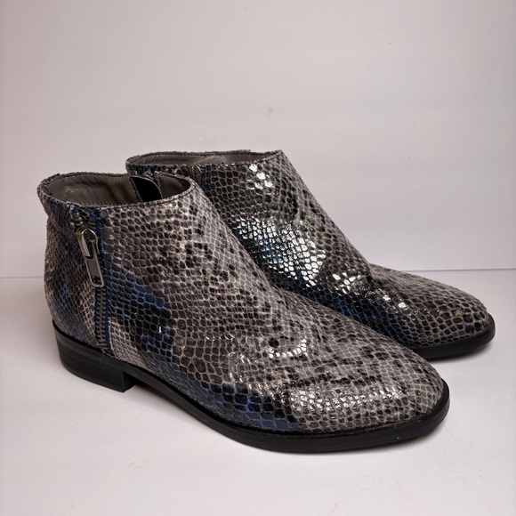 Anthropologie Vanessa Wu 38 US 8 Snake Reptile Print Leather Ankle Boots Booties - Picture 2 of 10